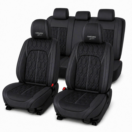 Huse - Huse auto premium 5 locuri Carguard Deluxe piele ecologică perforată - negru