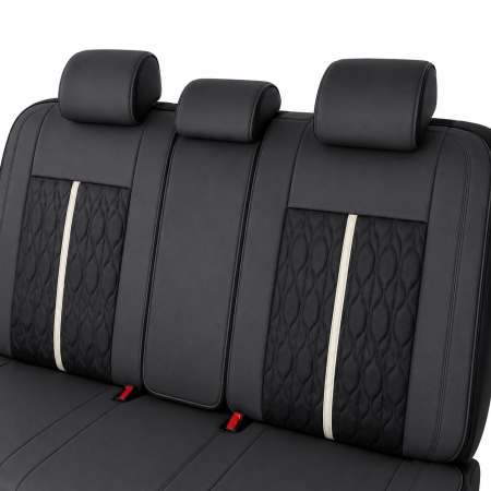 Huse auto premium 5 locuri Carguard Deluxe piele ecologică perforată - negru - alb [4]