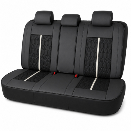 Huse auto premium 5 locuri Carguard Deluxe piele ecologică perforată - negru - alb [2]