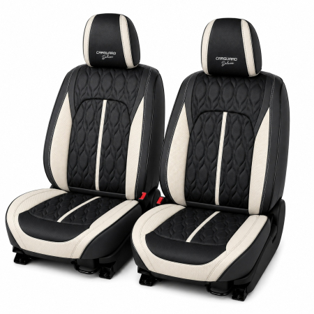 Huse auto premium 5 locuri Carguard Deluxe piele ecologică perforată - negru - alb [1]