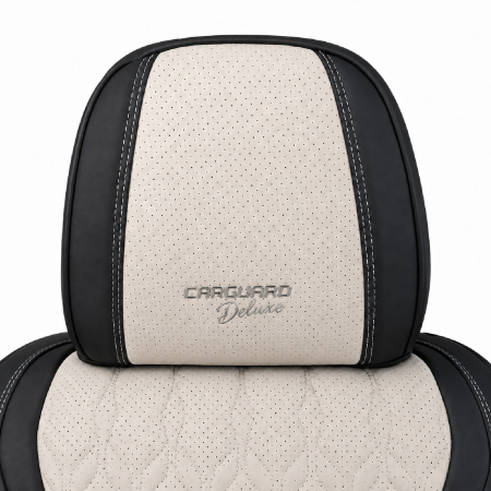 Huse auto premium 5 locuri Carguard Deluxe piele ecologică perforată - negru - crem [3]
