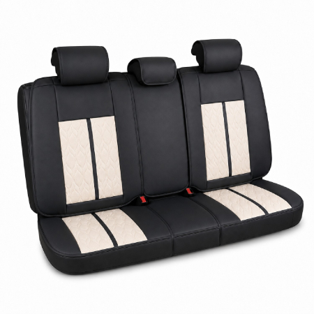 Huse auto premium 5 locuri Carguard Deluxe piele ecologică perforată - negru - crem [1]