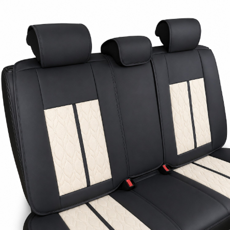 Huse auto premium 5 locuri Carguard Deluxe piele ecologică perforată - negru - crem [4]