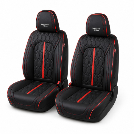 Huse auto premium 5 locuri Carguard Deluxe piele ecologică perforată - negru - rosu [1]