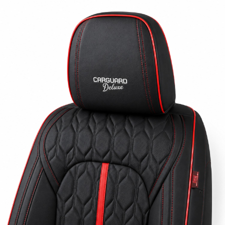 Huse auto premium 5 locuri Carguard Deluxe piele ecologică perforată - negru - rosu [3]