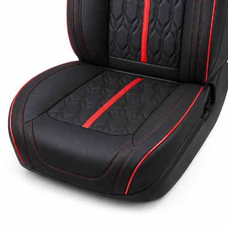 Huse auto premium 5 locuri Carguard Deluxe piele ecologică perforată - negru - rosu [5]