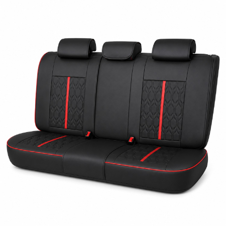 Huse auto premium 5 locuri Carguard Deluxe piele ecologică perforată - negru - rosu [2]