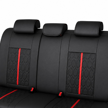 Huse auto premium 5 locuri Carguard Deluxe piele ecologică perforată - negru - rosu [4]