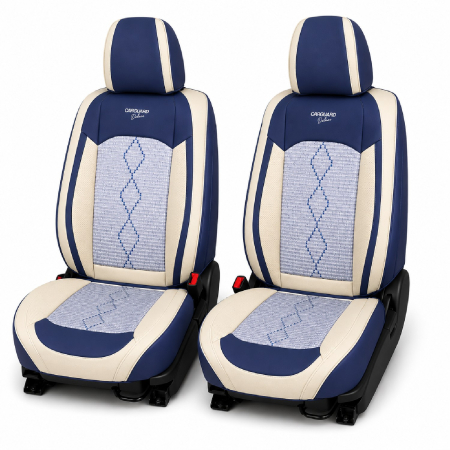 Huse auto premium 5 locuri Carguard Deluxe piele ecologică perforată și textil - albastru - alb [1]