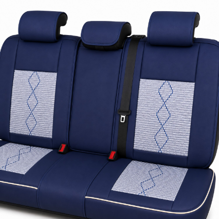 Huse auto premium 5 locuri Carguard Deluxe piele ecologică perforată și textil - albastru - alb [4]