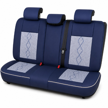 Huse auto premium 5 locuri Carguard Deluxe piele ecologică perforată și textil - albastru - alb [2]