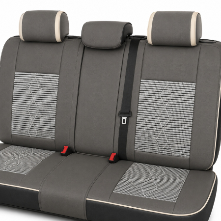 Huse auto premium 5 locuri Carguard Deluxe piele ecologică perforată și textil  - gri deschis - gri inchis [4]