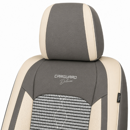 Huse auto premium 5 locuri Carguard Deluxe piele ecologică perforată și textil  - gri deschis - gri inchis [3]