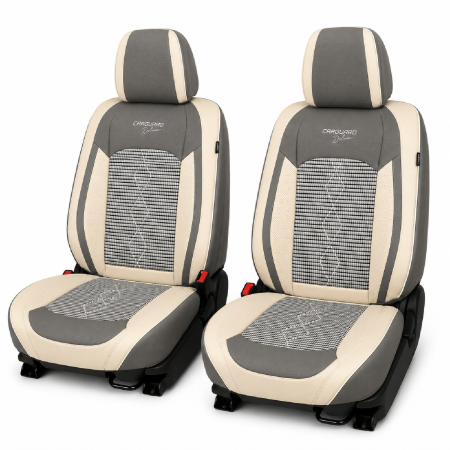 Huse auto premium 5 locuri Carguard Deluxe piele ecologică perforată și textil  - gri deschis - gri inchis [1]