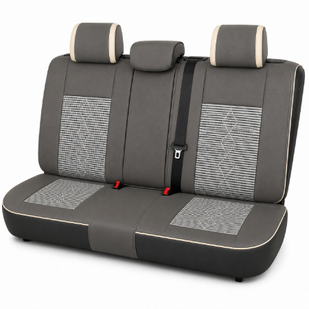 Huse auto premium 5 locuri Carguard Deluxe piele ecologică perforată și textil  - gri deschis - gri inchis [2]