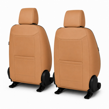Huse auto premium 5 locuri Carguard Deluxe piele ecologică perforată și textil - maro caramel [6]