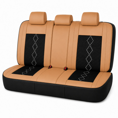 Huse auto premium 5 locuri Carguard Deluxe piele ecologică perforată și textil - maro caramel [2]
