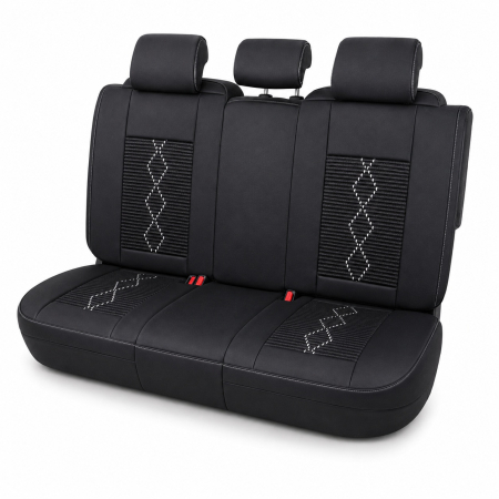 Huse auto premium 5 locuri Carguard Deluxe piele ecologică perforată și textil - negru - alb [2]