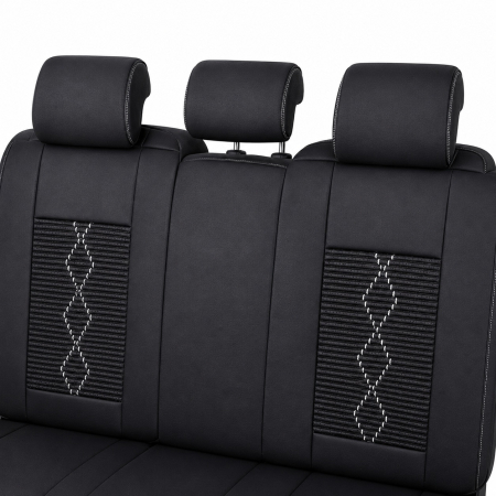 Huse auto premium 5 locuri Carguard Deluxe piele ecologică perforată și textil - negru - alb [4]