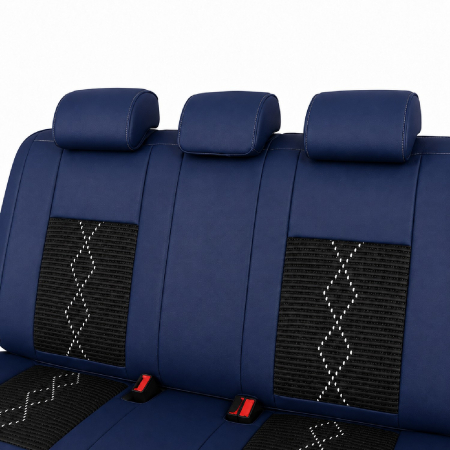 Huse auto premium 5 locuri Carguard Deluxe piele ecologică perforată și textil - negru - albastru închis [4]