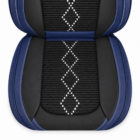 Huse auto premium 5 locuri Carguard Deluxe piele ecologică perforată și textil - negru - albastru închis [5]