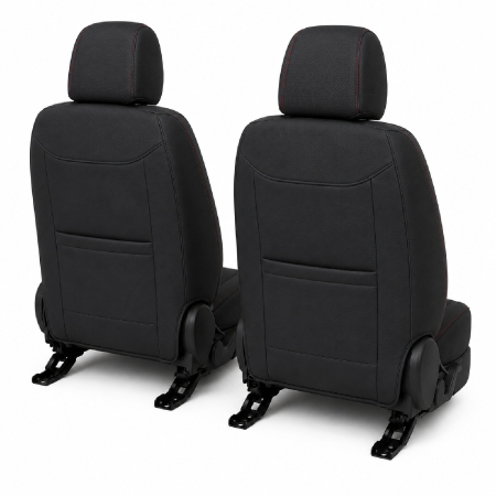 Huse auto premium 5 locuri Carguard Deluxe piele ecologică perforată și textil - negru - rosu închis [6]