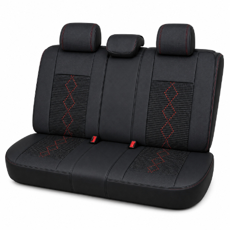 Huse auto premium 5 locuri Carguard Deluxe piele ecologică perforată și textil - negru - rosu închis [2]