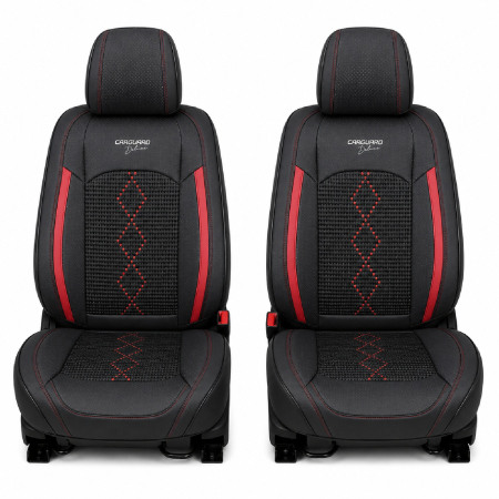 Huse auto premium 5 locuri Carguard Deluxe piele ecologică perforată și textil - negru - rosu închis [1]