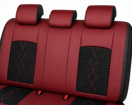 Huse auto premium 5 locuri Carguard Deluxe piele ecologică perforată și textil - roșu închis - negru [4]