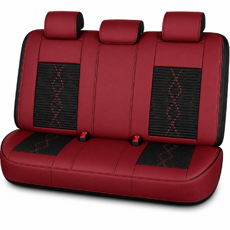 Huse auto premium 5 locuri Carguard Deluxe piele ecologică perforată și textil - roșu închis - negru [2]
