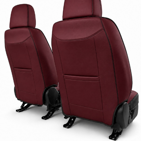 Huse auto premium 5 locuri Carguard Deluxe piele ecologică perforată și textil - roșu închis - negru [6]
