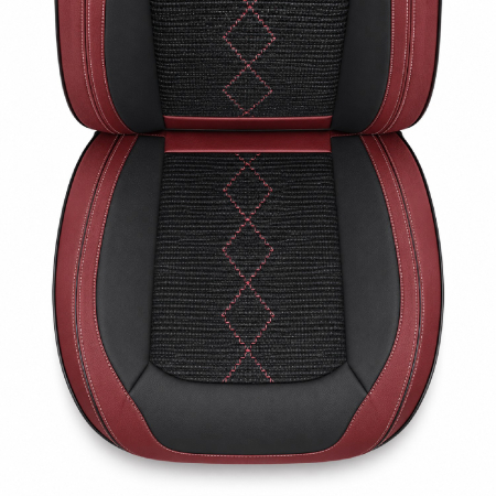Huse auto premium 5 locuri Carguard Deluxe piele ecologică perforată și textil - roșu închis - negru [5]