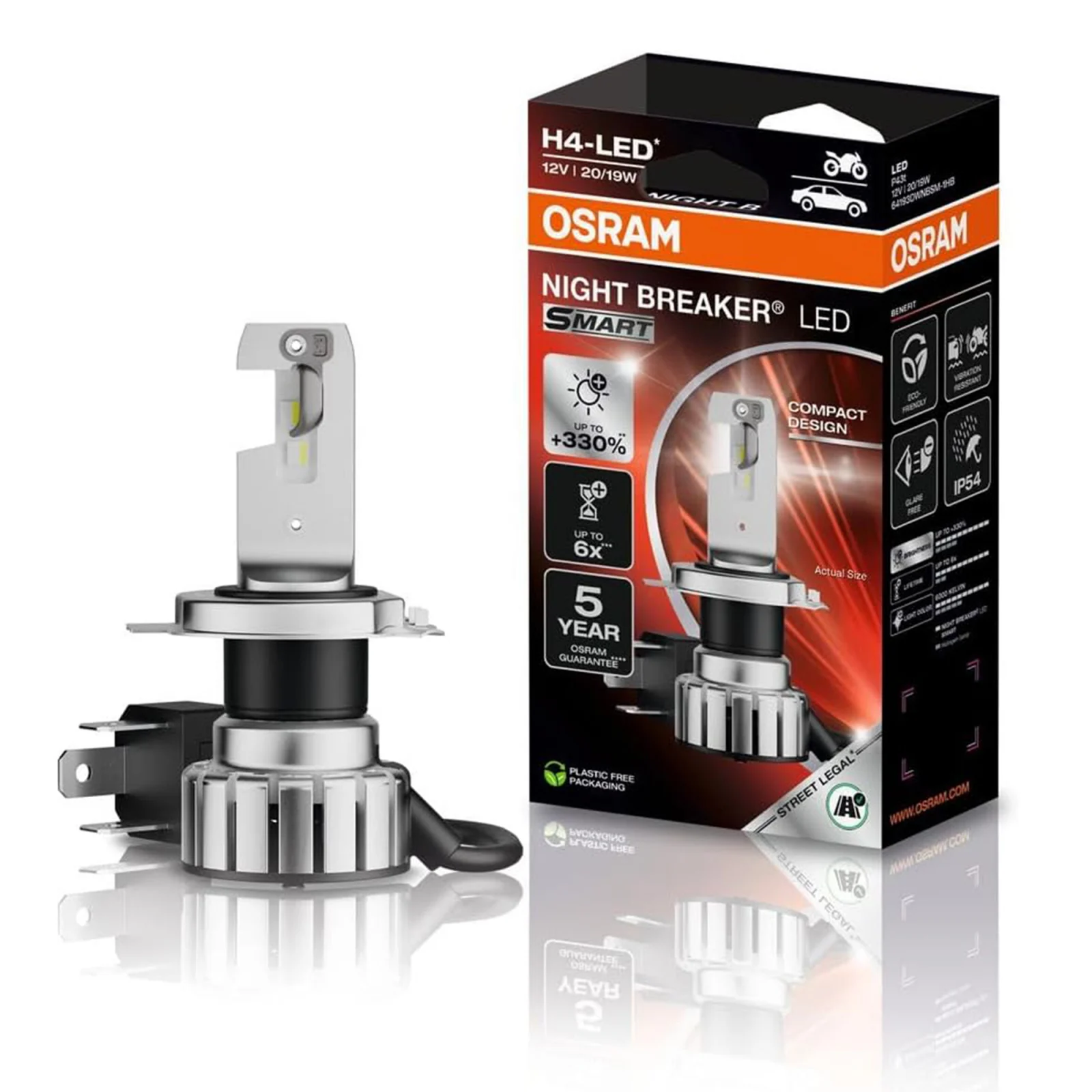 H7 - LED H4 Moto Osram Smart omologare RAR Street Legal +330%