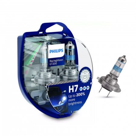 H7 - Set 2 Becuri Far H7 55W 12V Racing Vision GT200 Philips