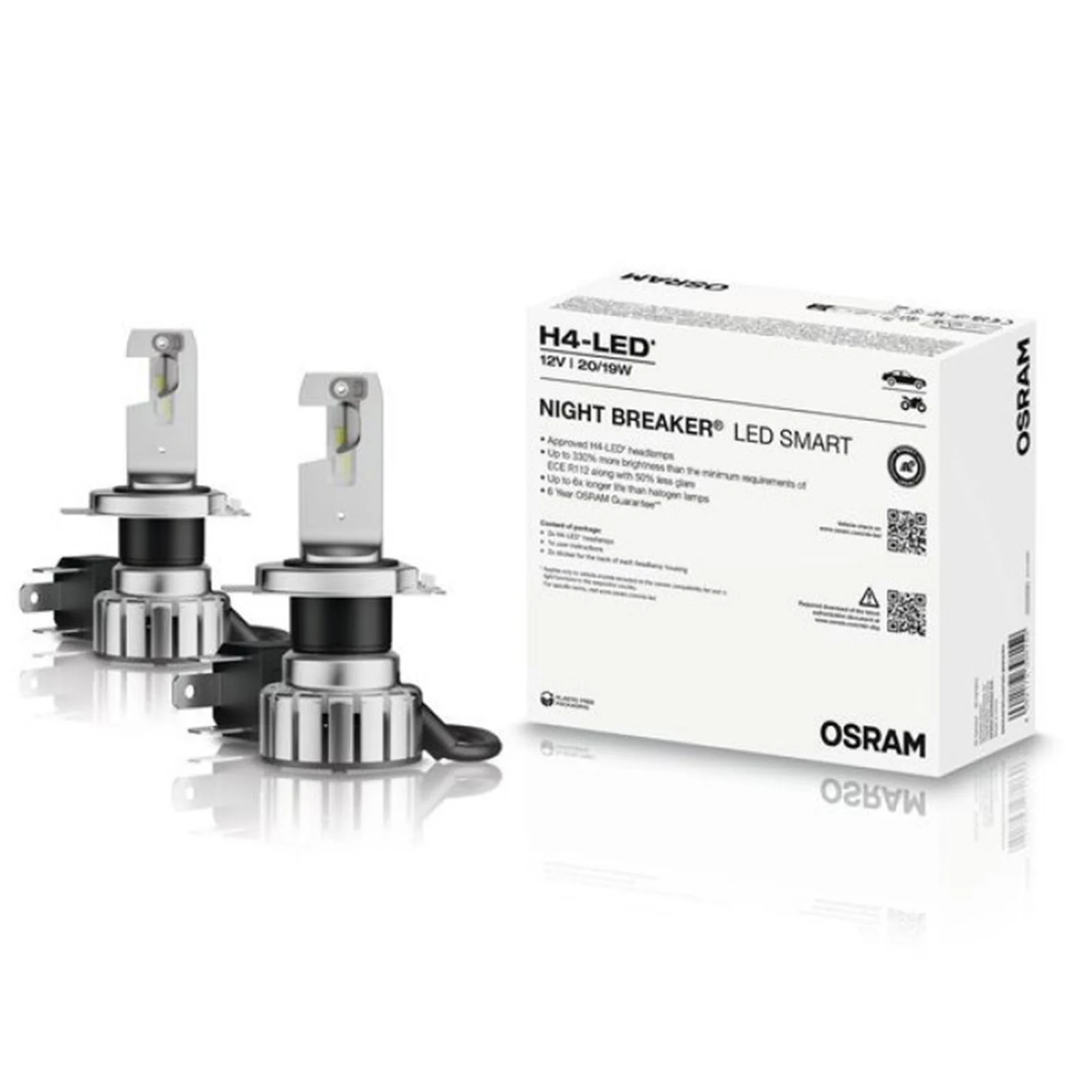 H7 - Set 2 H4 Osram Night Breaker Smart LED omologare RAR Street Legal +330% cutie service