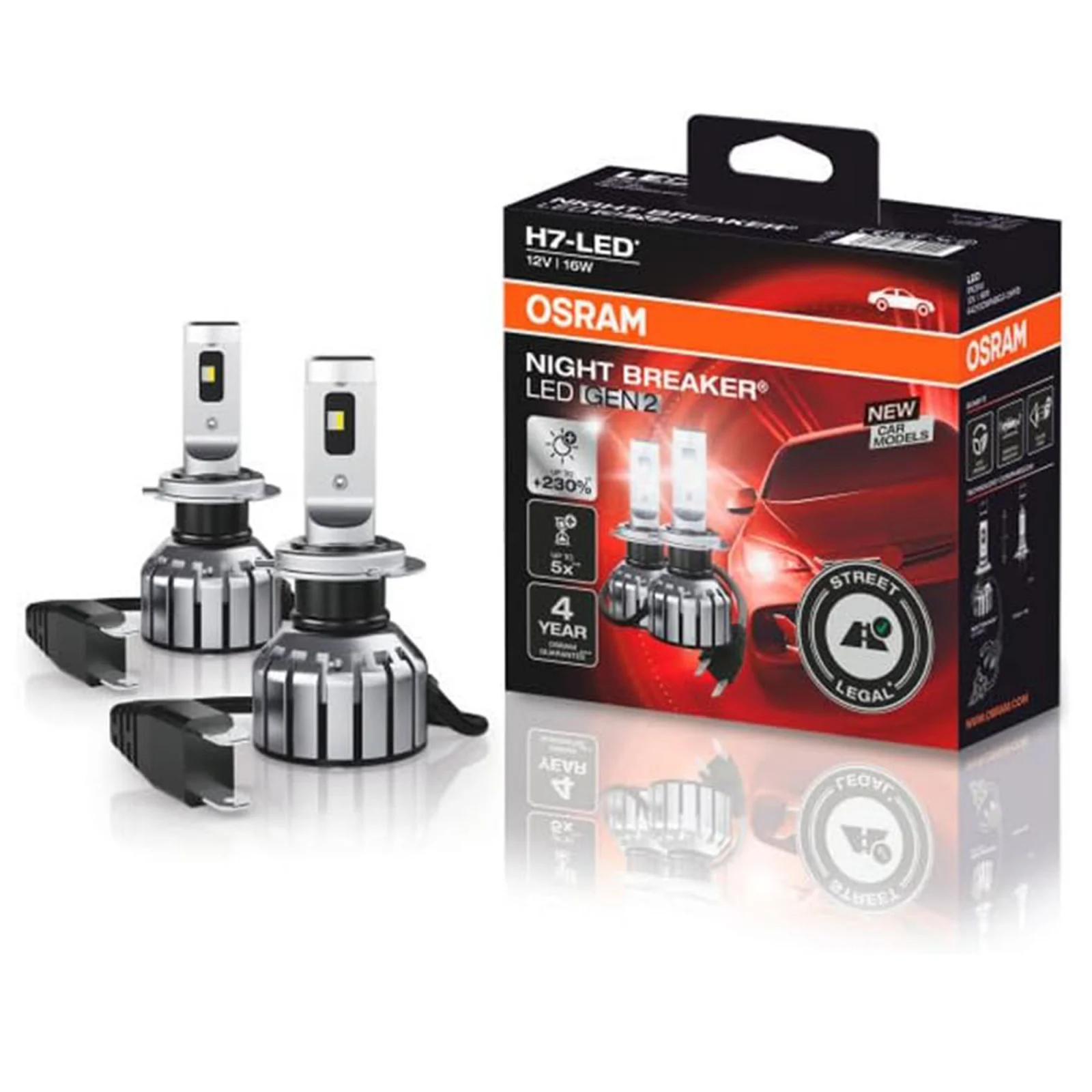 H7 - Set 2 H7 Osram Night Breaker LED Gen 2 omologare RAR Street Legal +230%