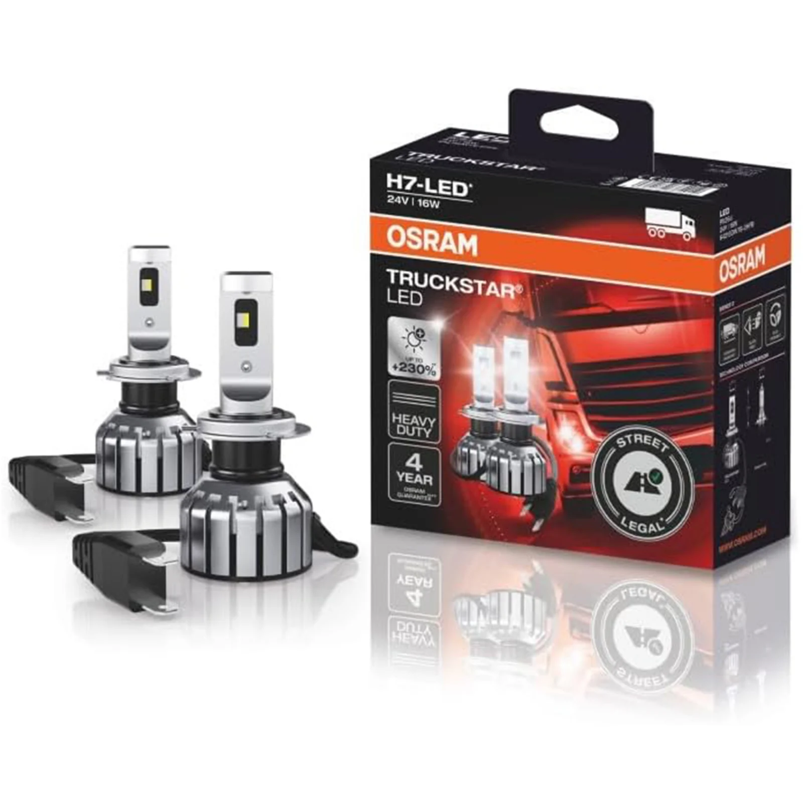 H7 - Set 2 H7 Osram Truckstar LED 24V omologare RAR Street Legal +230%