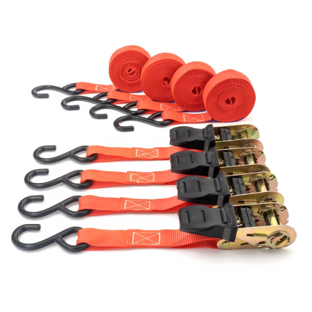 Accesorii Auto - Set 4 chingi cu clichet, rezistent la 680 kg/chingă, TUV/GS - 25 mm × 4.5 m - 680 kg - Carguard - calitate și siguranță garantată!