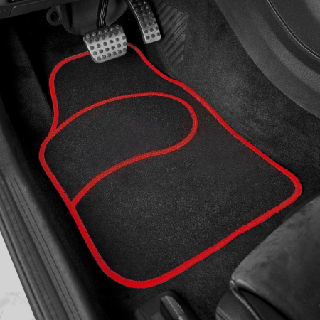 Set covorașe auto textile universale Carguard 64 x 44 cm | 44 x 29 cm - negru - roșu [2]