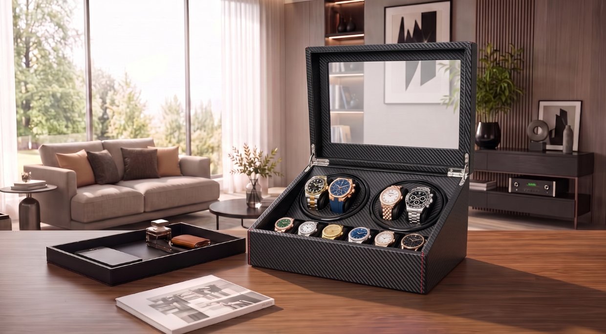 Watch Winder Luxury 4+6 Ava-Stars, negru, motor Mabuchi silentios
