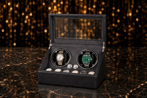Watch Winder Luxury 4+6 vedere de aproape, doua ceasuri pe rotative
