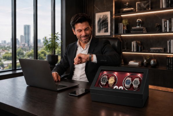 Watch Winder Luxury 4+6 pe biroul unui om de afaceri