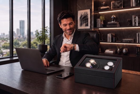 Watch Winder Luxury 4+6 negru intr-un decor elegant