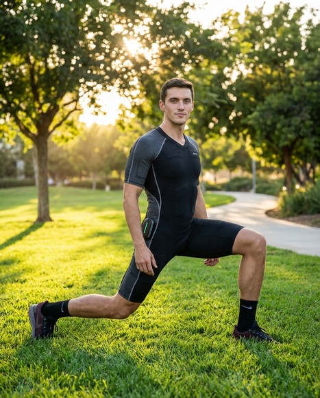 Antrenament EMS în parc — exerciții în aer liber cu costum wireless