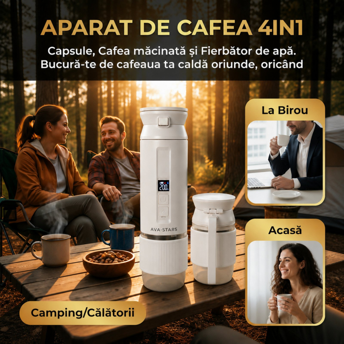 Aparat cafea portabil, Espressor 4in1 capsule Nespresso, Dolce Gusto, cafea macinata si ceai, 25 Bar, baterie 9600mAh, incalzire apa, pentru masina, camping, calatorii [7]