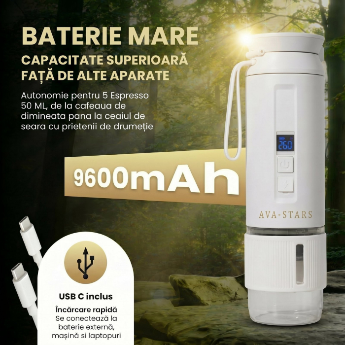 Aparat cafea portabil, Espressor 4in1 capsule Nespresso, Dolce Gusto, cafea macinata si ceai, 25 Bar, baterie 9600mAh, incalzire apa, pentru masina, camping, calatorii [8]