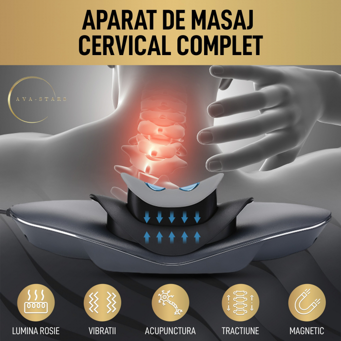 Aparat Masaj Cervical, Amelioreaza Durerile Cervicale, Relaxeaza Musculatura Umeri si Spate, Sistem de Masat Infrarosu, Acupunctura, TENS, EMS, Functie Incalzire, 12 Nivele de Intensitate, Gri [3]
