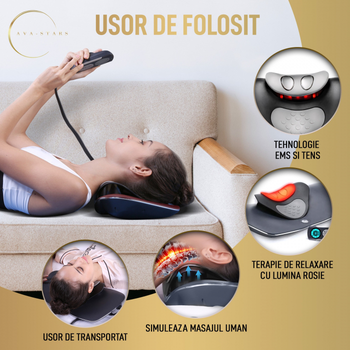 Aparat Masaj Cervical, Amelioreaza Durerile Cervicale, Relaxeaza Musculatura Umeri si Spate, Sistem de Masat Infrarosu, Acupunctura, TENS, EMS, Functie Incalzire, 12 Nivele de Intensitate, Gri [2]