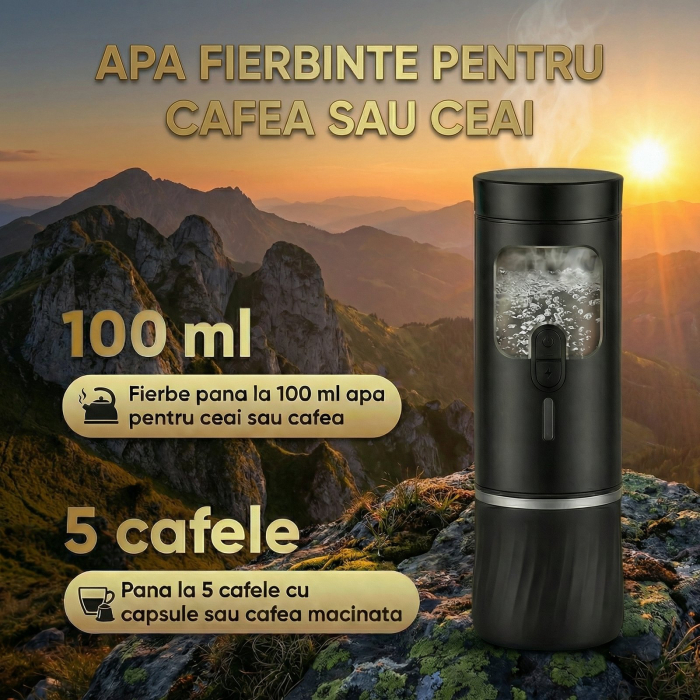 Aparat de cafea portabil AVA-STARS negru, espresso cu crema fina, fara prizа, baterie 9600mAh [3]