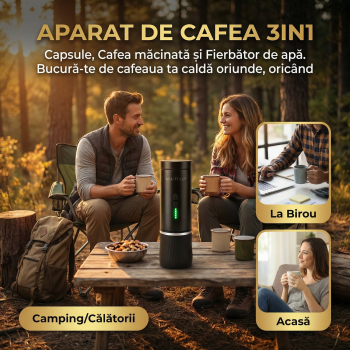 Aparat de cafea portabil AVA-STARS negru, espresso cu crema fina, fara prizа, baterie 9600mAh [4]